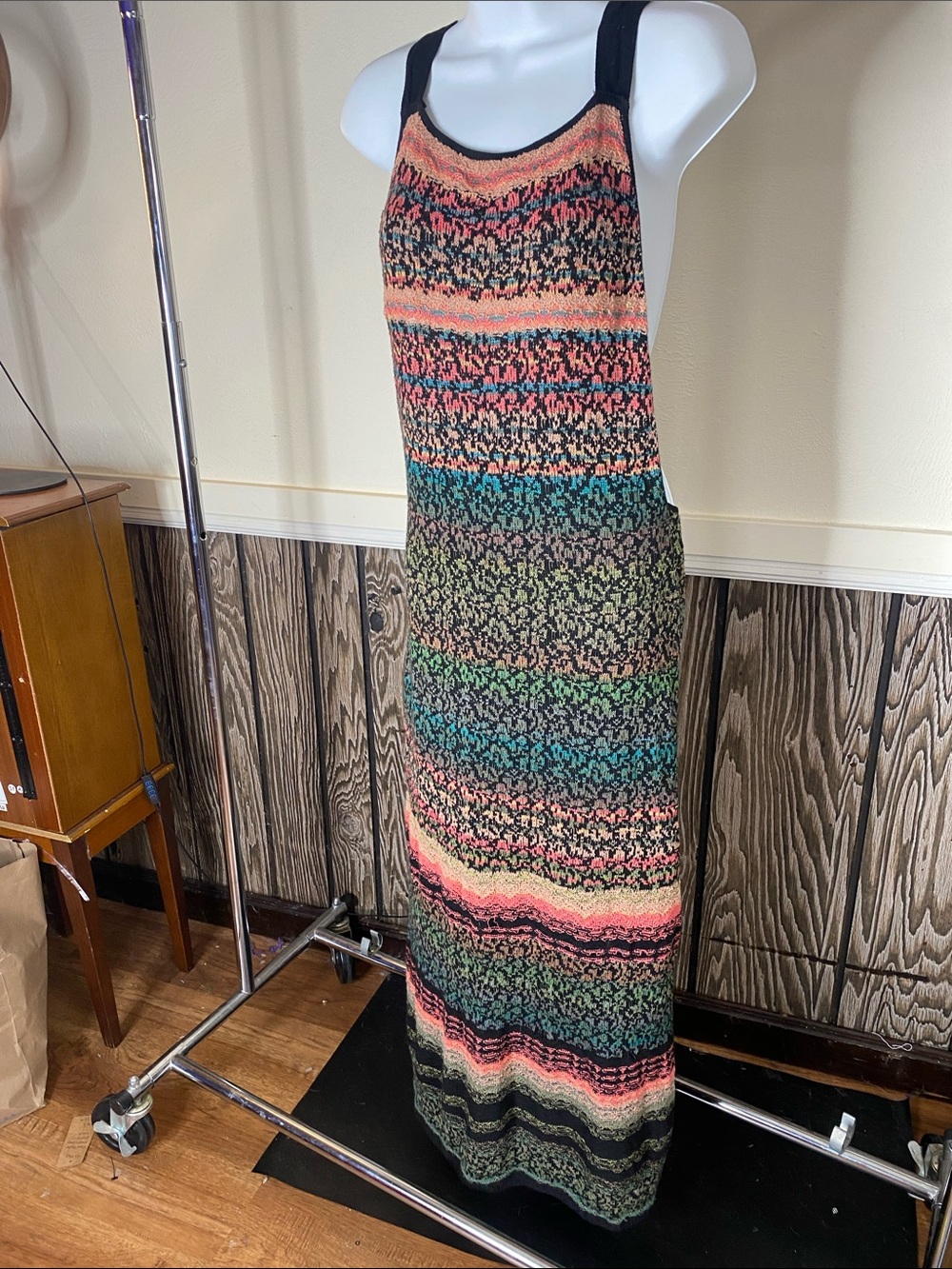 Free People Black and Pastel Rainbow Knit Tank Dress